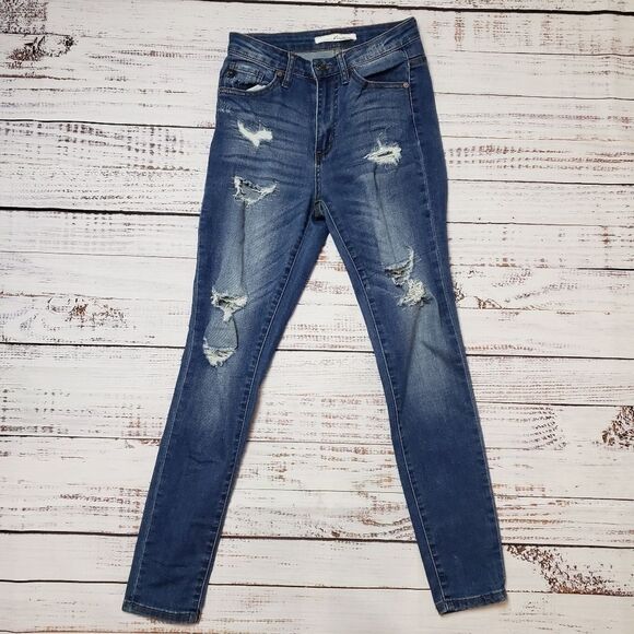 Kancan Kan Can Women's High Rise Destroyed Skinny Distressed Jeans - Size 25 - Picture 1 of 13